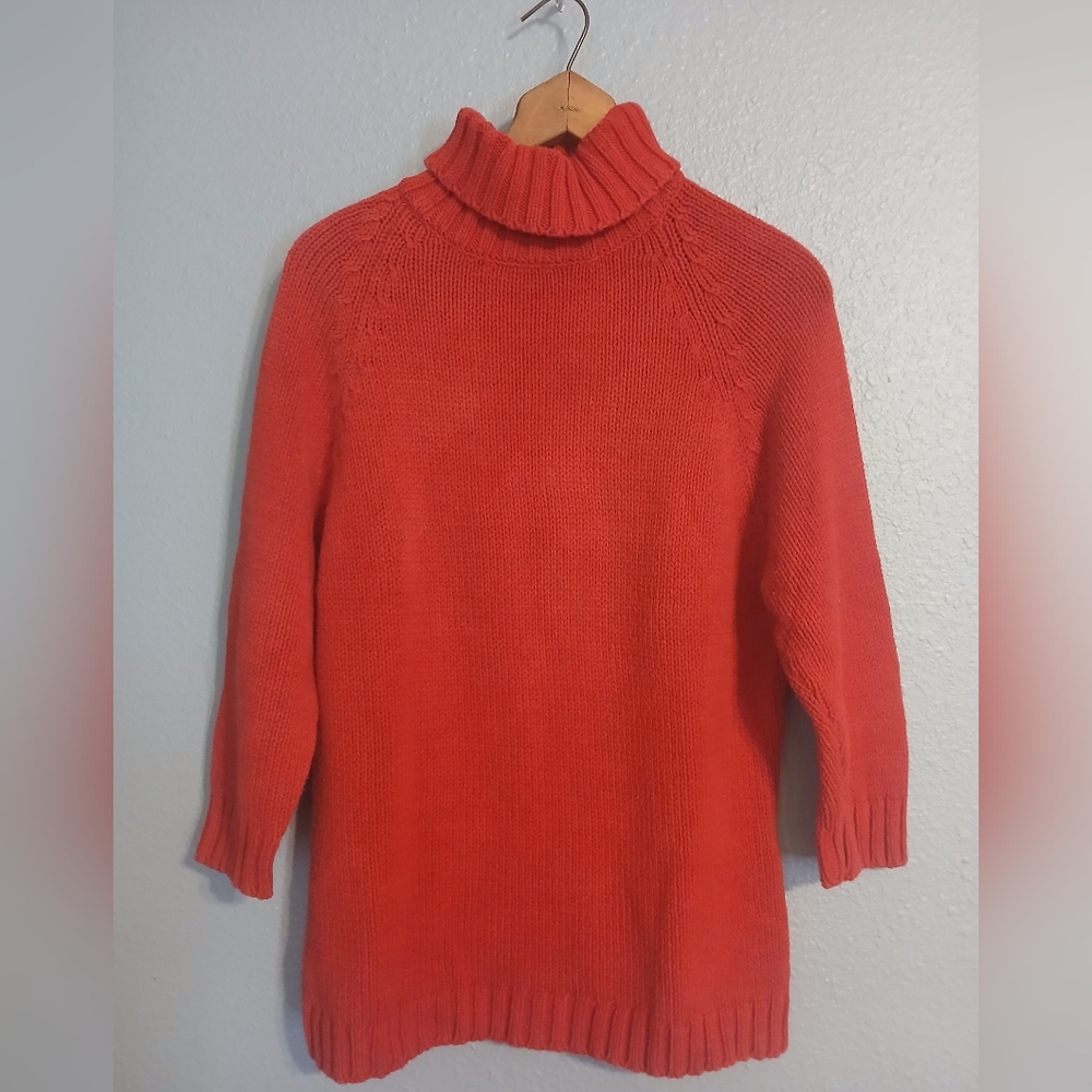 Women's Gap Red Cotton Turtleneck Sweater 3/4 Sleeve